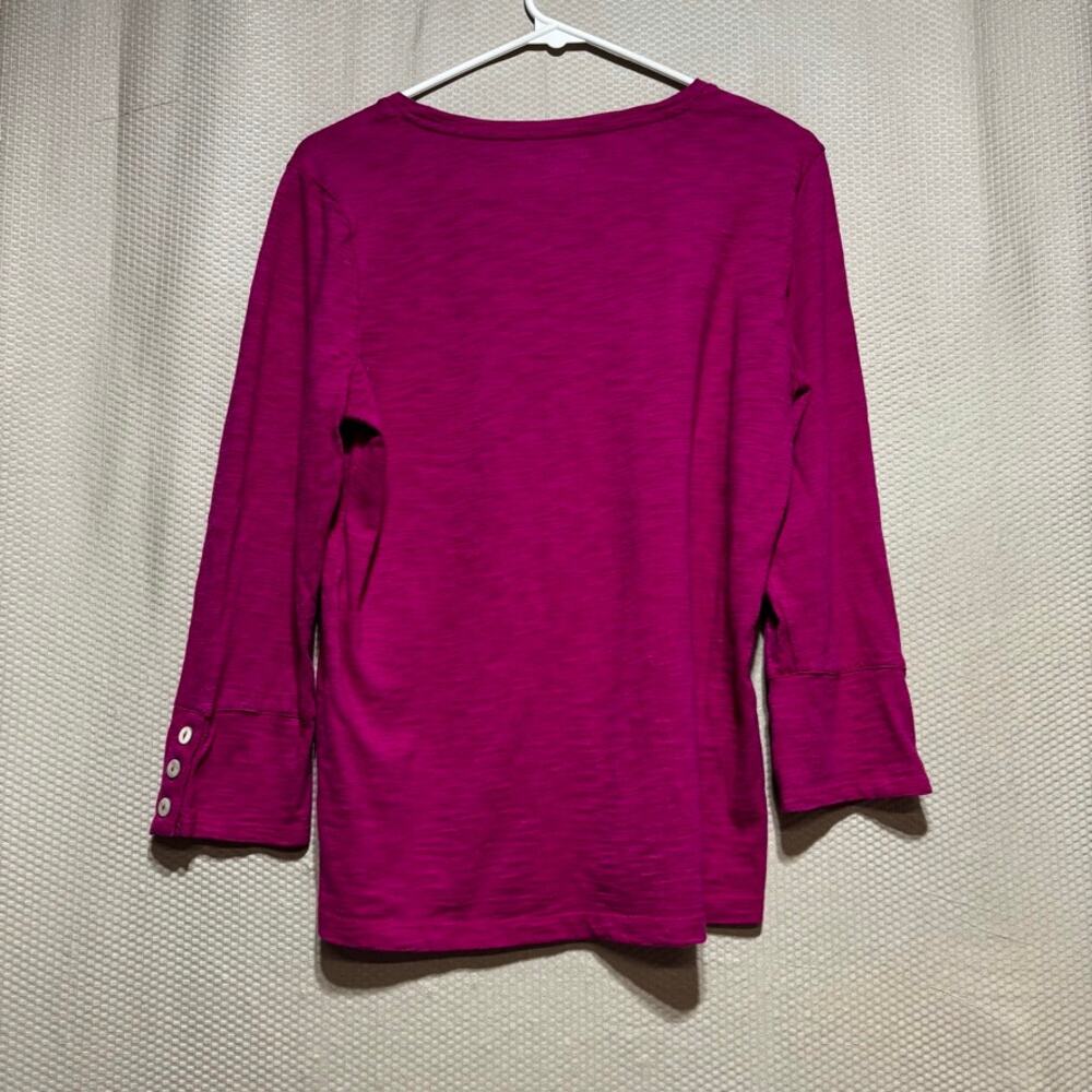 Chico's Magenta Berry Top Size 1 US M Button 3/4 Sleeve Swing Tunic Cotton Modal - Picture 9 of 9